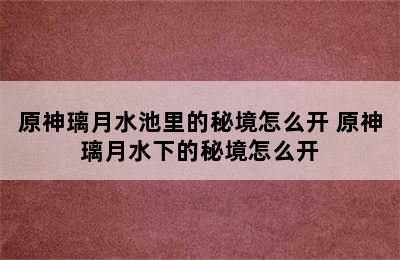 原神璃月水池里的秘境怎么开 原神璃月水下的秘境怎么开